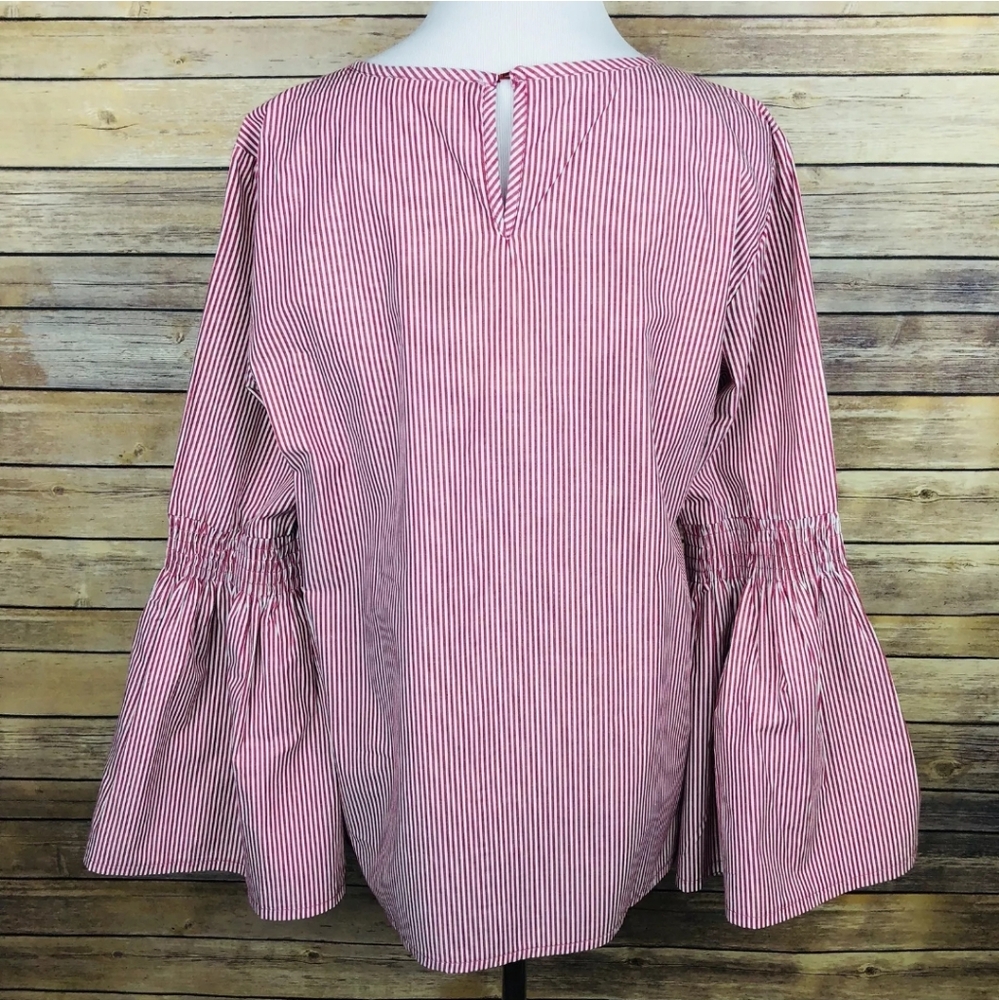 Red Pinstripe Blouse M Solitaire - Picture 2 of 8